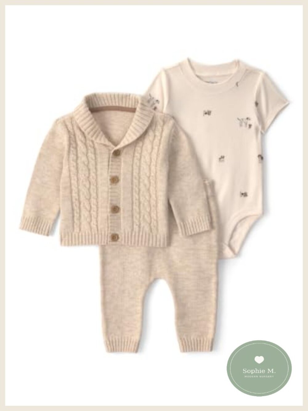 3pc Infant Cotton Long Sleeve Bodysuit Cardigan Pants Set